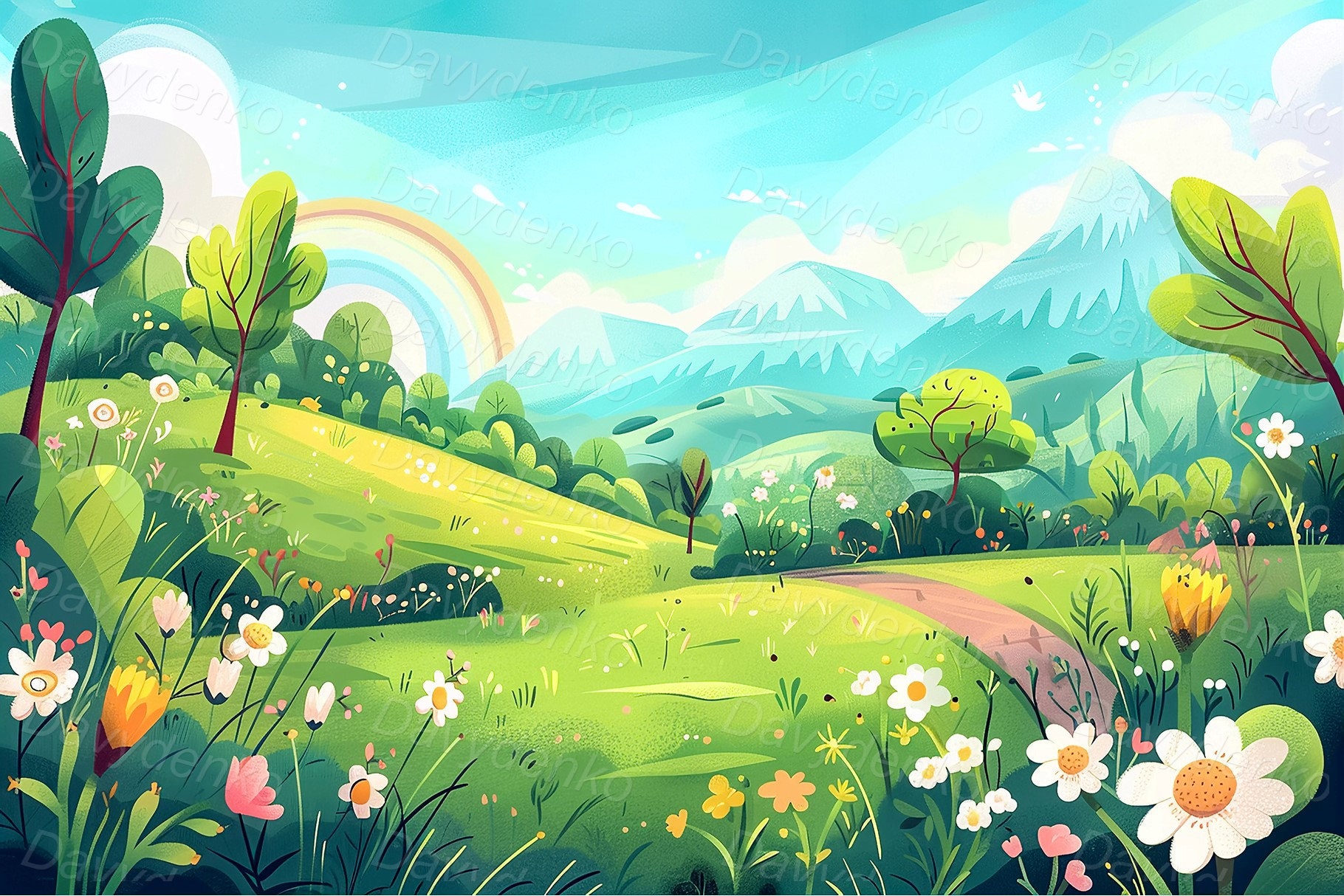 Set of Cartoon Background for Product Previews. Cartoon Landscapes for ...
