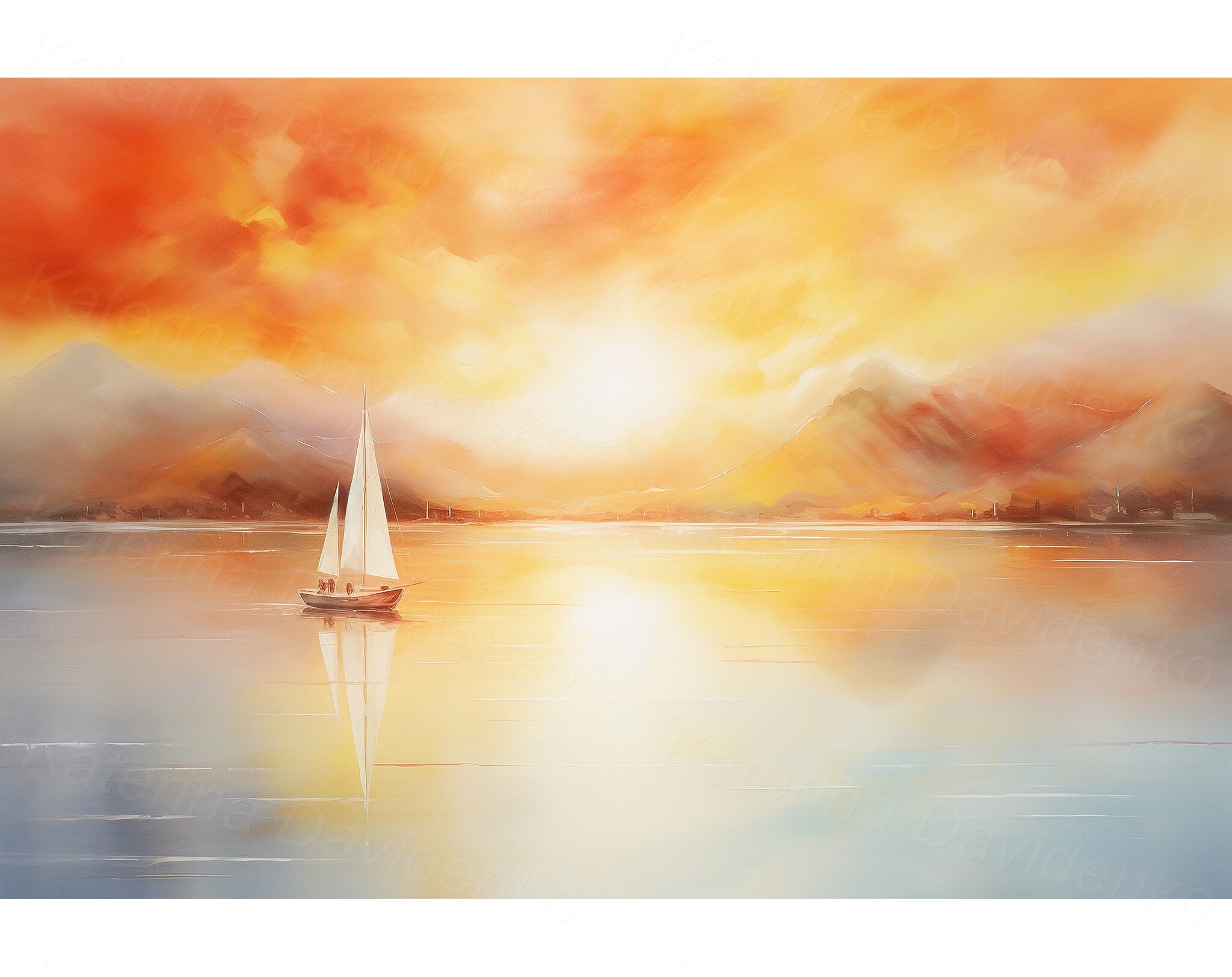Printable Seascape Painting. Digital Download Watercolor Wall Art ...