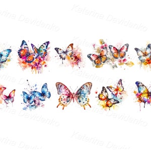Colorful watercolor butterflies png clipart, Butterfly sublimation bundle, Spring moth, cute butterfly image, instant download