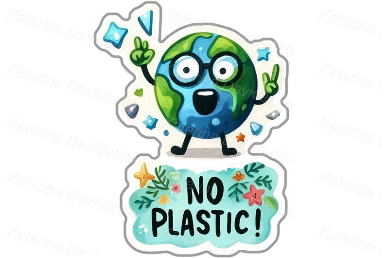 Watercolor ECO Sticker Set. Ecology Stickers. Cartoon ECO Clipart ...