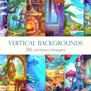 Arrière-plans verticaux de dessins animés Toiles de fond de livres pour enfants Scènes fantaisistes pour un aperçu du produit Livre de contes pour enfants Designs Projets Paysage naturel