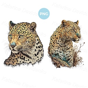 Portrait léopard, téléchargement numérique PNG. Clipart d’animaux sauvages d’Afrique. La peinture à l&#39;aquarelle