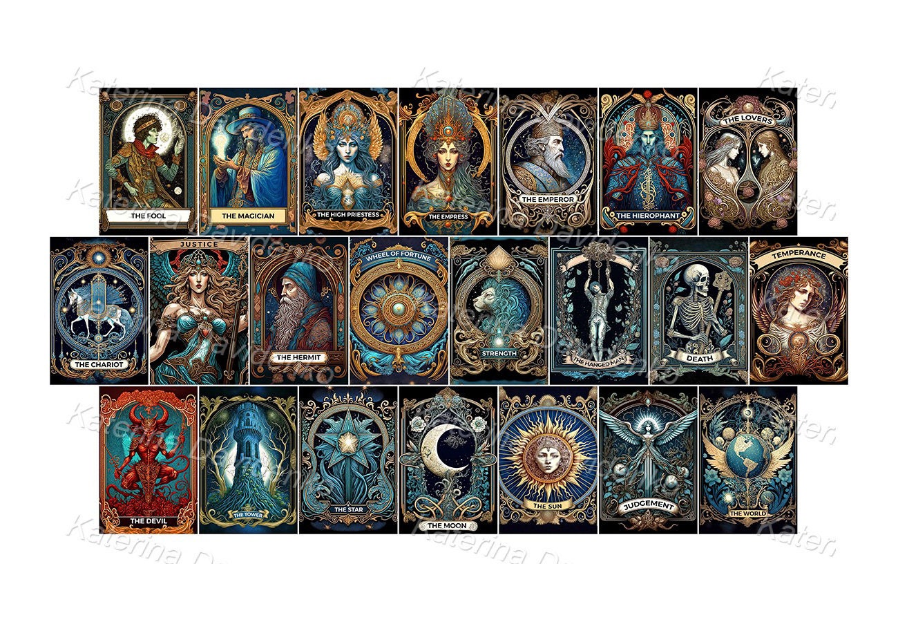 Clipart Set of Ornate Tarot Cards Intricate Whimsical - Etsy UK