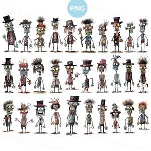 面白い漫画ゾンビ PNG クリップアート、ハロウィーンの怖い不気味なキャラクター、アンデッド PNG クリップアート、ゾンビ ステッカーのコレクション