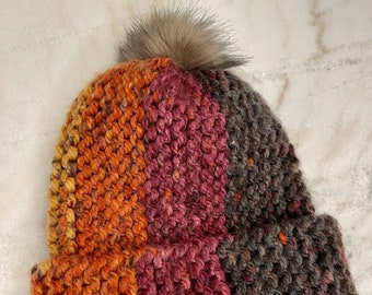 Rich Toned Hand Knit Hat