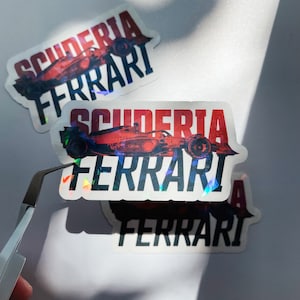 Formula 1 Duotone Holographic Waterproof Sticker - F1 Scuderia Ferrari - Vinyl Decal for Water Bottle, Cups, Laptop, Notebook