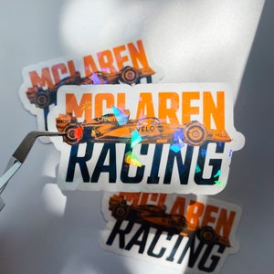 Pegatina impermeable holográfica duotono de Fórmula 1 - F1 McLaren Racing - Calcomanía de vinilo para botella de agua, tazas, computadora portátil, computadora portátil