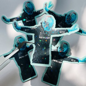 Autocollant holographique imperméable George Russell Formule 1 - GP du Canada - Autocollant F1 AMG Mercedes pour bouteille d'eau, tasses, ordinateur portable, ordinateur portable