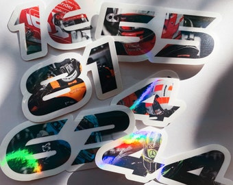 Formula 1 Driver Number Waterproof Sticker Bundle - McLaren Piastri 81 Norris 4 Ferrari LeClerc 16 Sainz 55 Merecedes Russell 63 Hamilton 44