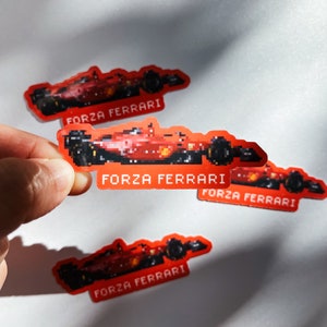 Formel 1 Scuderia Ferrari Pixel wasserfester Aufkleber - "Forza Ferrari" - F1 Aufkleber für Wasserflaschen, Tassen, Laptop, Auto