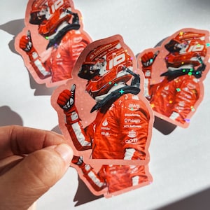 Formel 1 Charles LeClerc Holographischer wasserfester Aufkleber - Las Vegas GO - F1 Scuderia Ferrari Aufkleber für Wasserflasche, Tassen, Laptop, Notizbuch