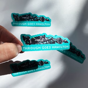 Formula 1 Lewis Hamilton Mercedes AMG Petronas Pixel Waterproof Sticker - &quot;Through Goes Hamilton&quot; - Decal for Bottles, Cups, Laptop