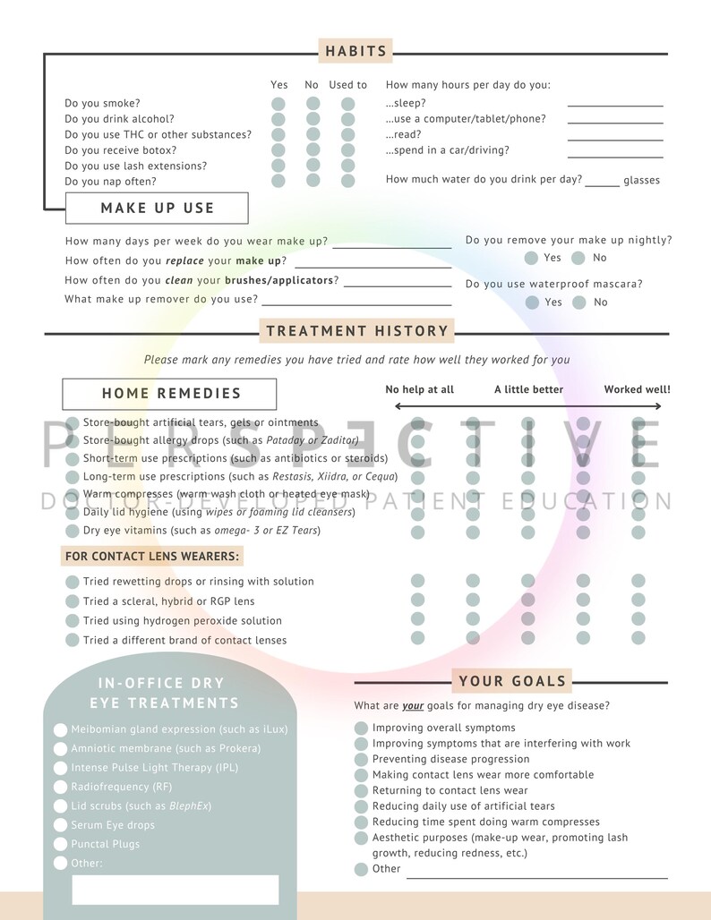 Dry Eye Patient Intake Form - Etsy