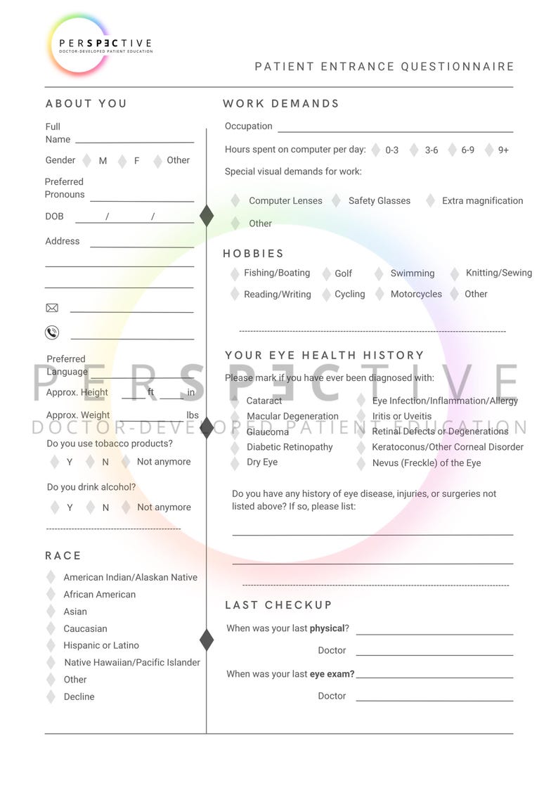 Modern Patient Health Questionnaire for Optometrists - Etsy