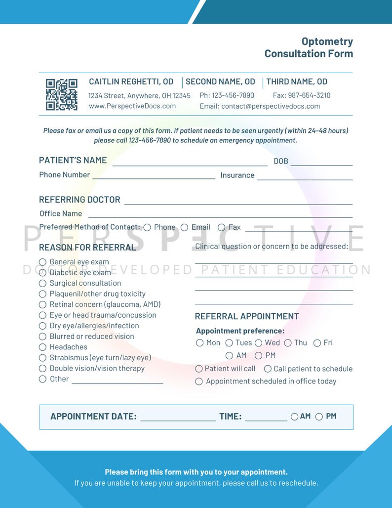 Optometry Testing Form Optometry Consultation Form for Doctors - Etsy