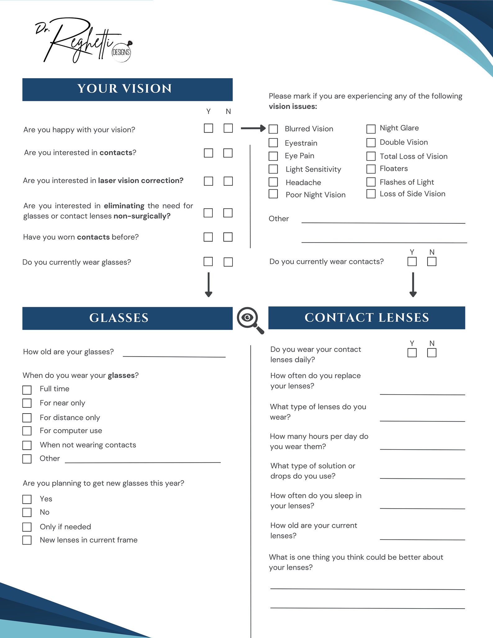 Comprehensive Intake Form for Optometrists - Etsy