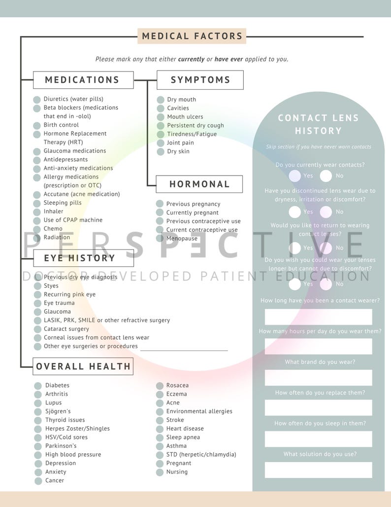 Dry Eye Patient Intake Form - Etsy