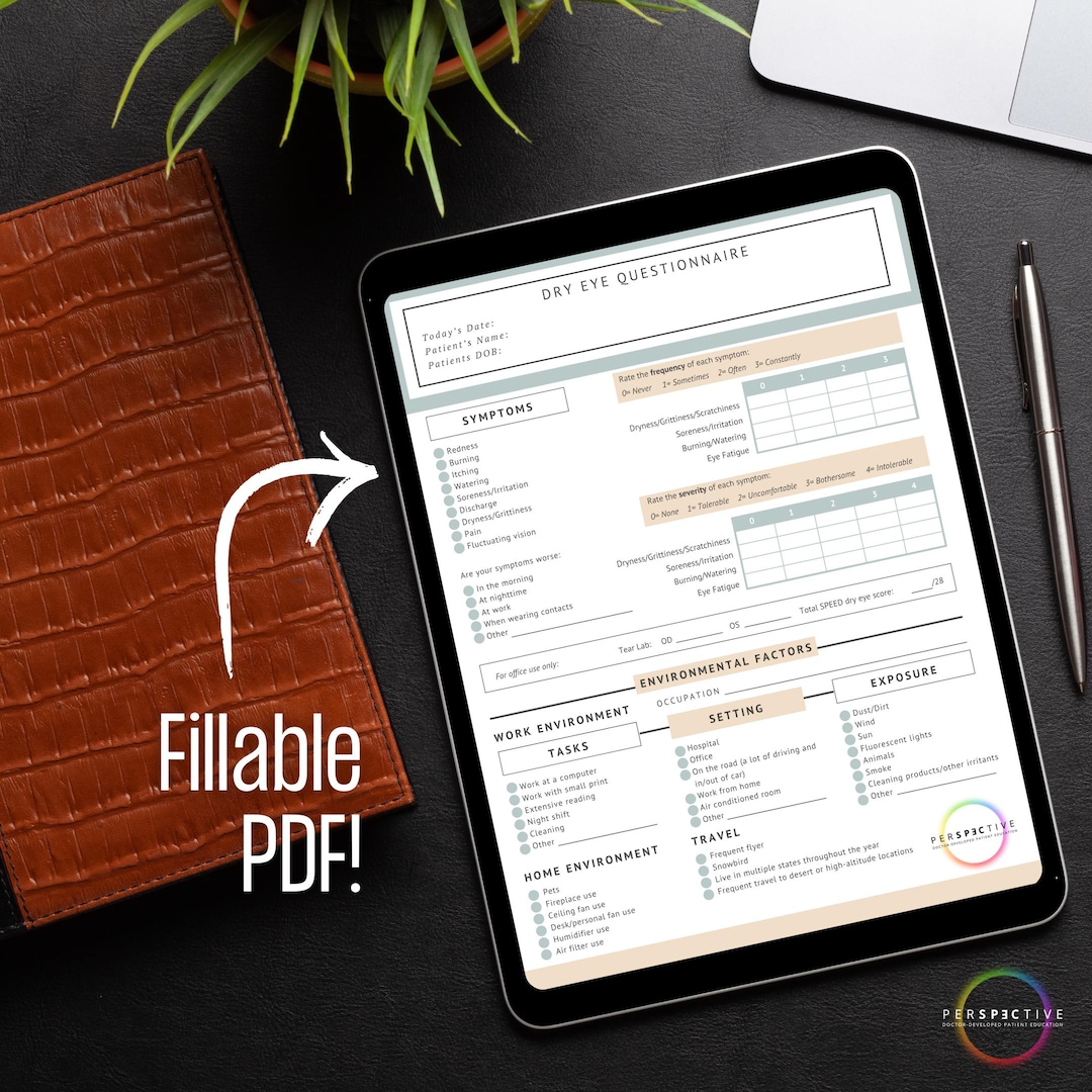 Sande Questionnaire.pdf Fillable PDF Version of Dry Eye Patient Intake Form - Etsy