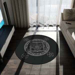 Enochian Magic Circle Rug - Magic Circle Round Carpet Hermetic Rosicrucian Esoteric Art Occult Decor Archangel Sigils Alchemy Wiccan Decor