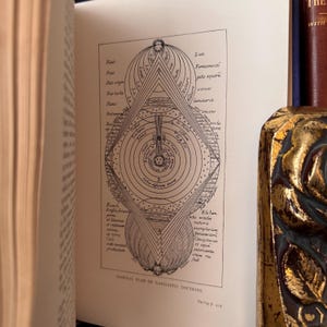 Puede incluir: Una ilustraci&oacute;n en blanco y negro de un diagrama cabal&iacute;stico con c&iacute;rculos conc&eacute;ntricos y formas geom&eacute;tricas. El diagrama est&aacute; etiquetado con texto en lat&iacute;n y hebreo. El texto en la parte inferior dice "General Plan of Kabalistic Doctrine" y "Tacing p. 454".