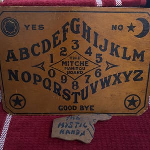 The Mitchie Manitou Wooden Talking Board & Planchette Set Ouija Divination Superstition Occult Metaphysics Witchcraft Antique Spirit Board