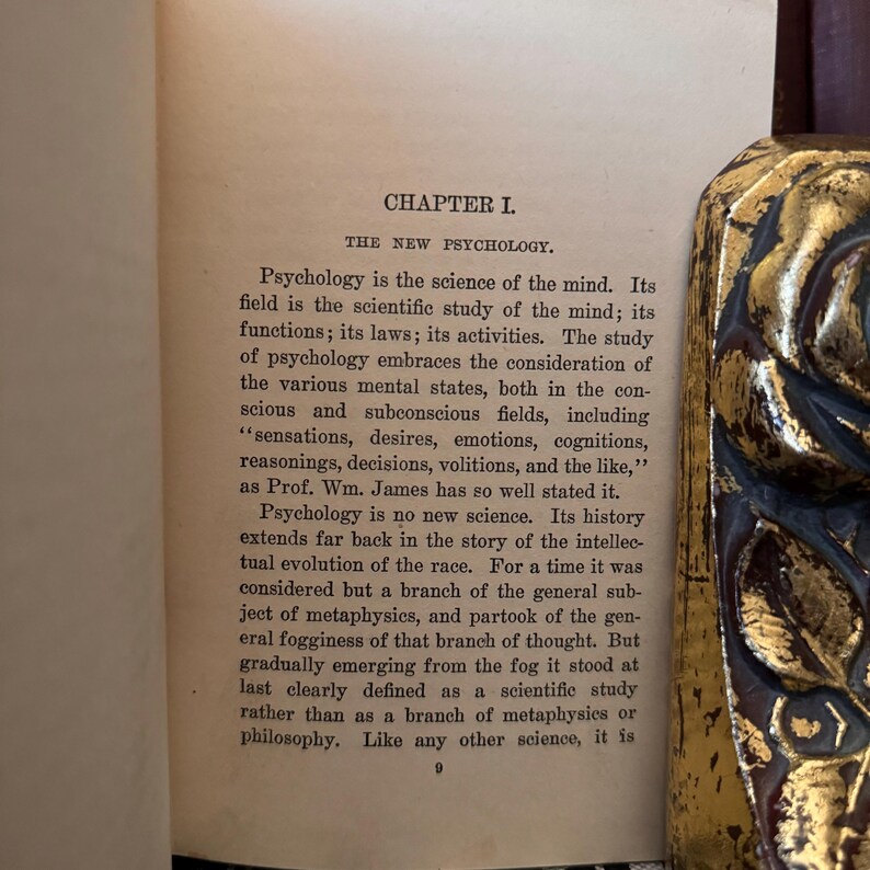 May include: A page from a book titled "The New Psychology" with text discussing the history and scientific study of the mind.