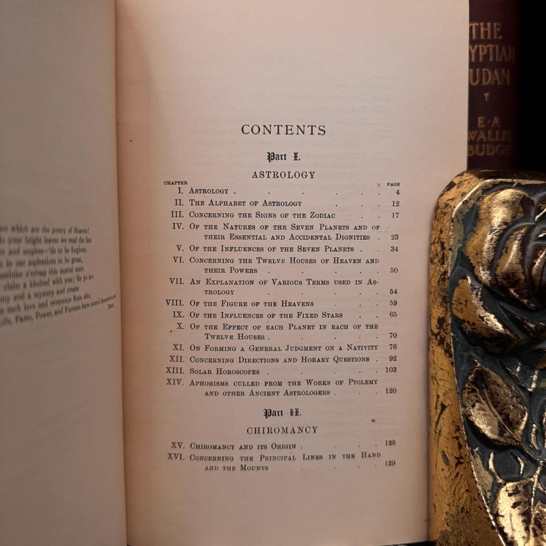 May include: A vintage book with a tan cover and black text. The title is "The Egyptian Sudan" and the contents page lists chapters on Astrology and Chiromancy.