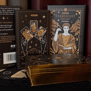 Baraja de Tarot Gold Starlight con guía para principiantes, adivinación, espiritualidad, nueva era, metafísica, libros, ocultismo, alquimia, astrología hermética, AMORC