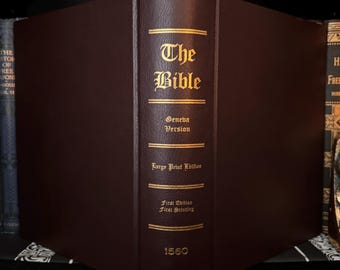 1560 GENEVA BIBLE Facsimile Old & New Testament Apocrypha Illustrated Brown Leatherbound Bible Gift Catholicism Knights Templar Freemasonry