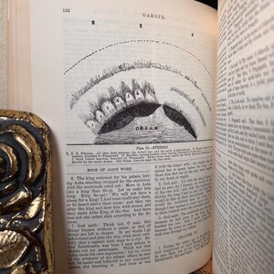 Pu&ograve; includere: Libro aperto con un'illustrazione di un diagramma a strati, semicircolare, etichettato "Etherea" e "Ocean". Il testo include "Book of God's Word" e paragrafi numerati. Il numero di pagina &egrave; 182.