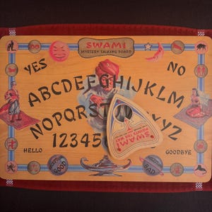 Swami Mystery Talking Board Wooden Ouija Spirit Divination Witch Superstition Occult Seance New Age Metaphysics Witchcraft Vintage Spiritism