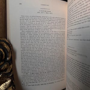 May include: An open book with text on the pages. The text is in English and discusses religious topics. The book is open to a chapter titled "A Nature Poem". The page numbers are visible.