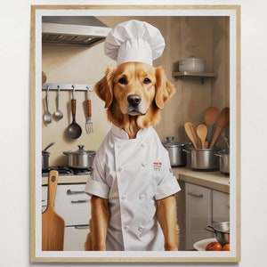 Golden Retriever Wall Art, Golden Retriever Chef Dog art for kitchen, Funny Dog Kitchen Poster print, Dog Chef Art -Digital, Print or Canvas