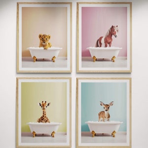 Kinderzimmer Poster, Baby Safari Tiere in Badewannen, Kunst im Bad, Wanddeko fürs Kinderzimmer - POSTER PRINTS Wählen Sie Ihren Favoriten!
