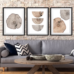 Tree Stump Prints - Gallery wall art variety set of 5, Boho Wall Art, Neutral decor, Tree Rings, Wood Neutral, Nature art prints - DIGITALS