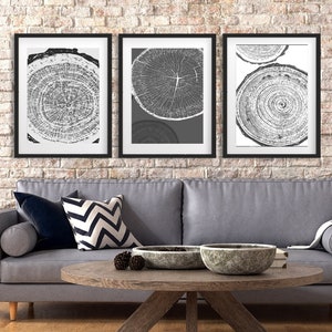 Tree Ring Art Set of 3, Forest Art, Neutral Wall art, Tree Stump Art Prints, Nordic Wall Decor, Abstract wall art, Tree Rings Art - DIGITAL