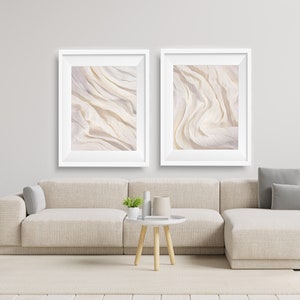 Arte abstracto neutro, decoración de pared neutra simple, juego de 2, impresiones de arte de pared abstracto beige, arte de pared minimalista para sala de estar - IMPRESIONES FÍSICAS