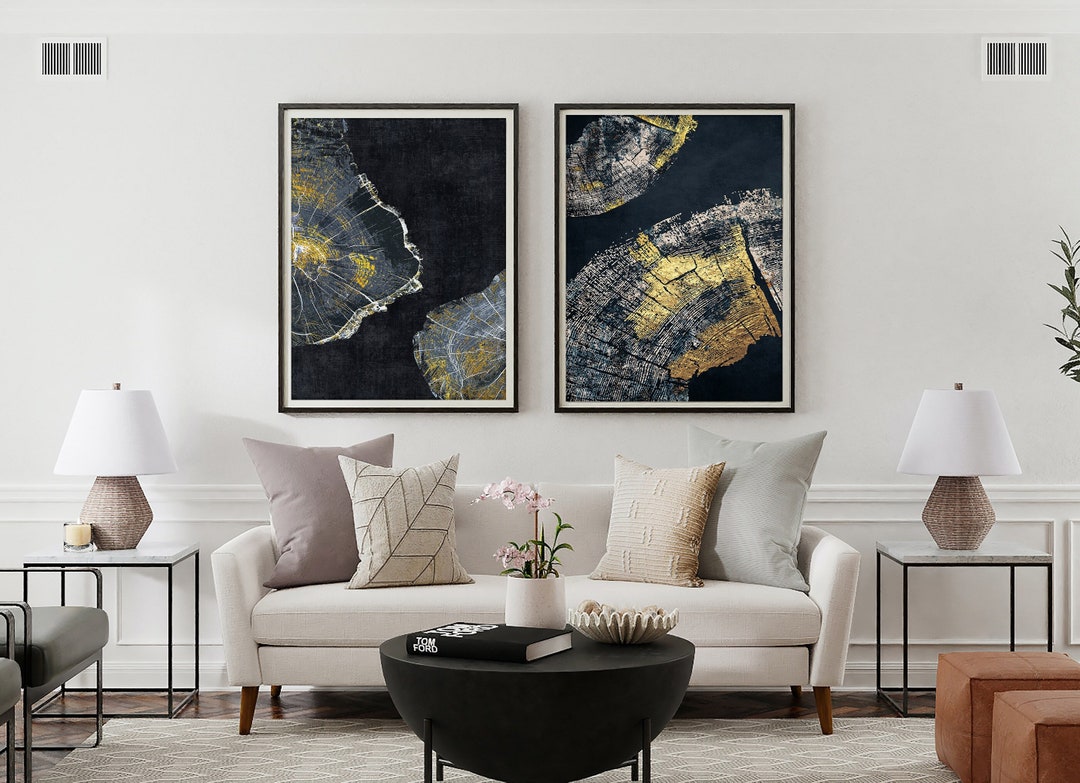 Black and Gold Wall Art Prints Tree Stump Prints Tree Ring Etsy