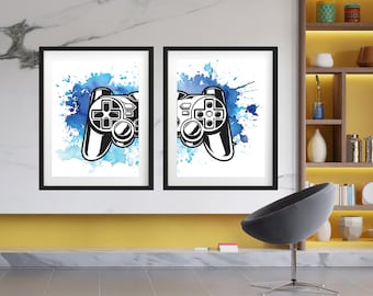 Gaming Controller Art Prints, Set Of 2 gaming prints, games room art, Video Game Controller Art, Gaming room Wall Art, Gaming Posters