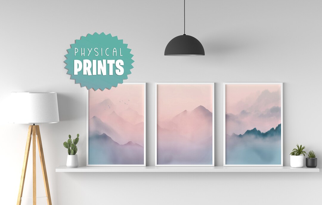 Nature Landscape Art, Set of 3 Mountain Art Prints, Watercolor