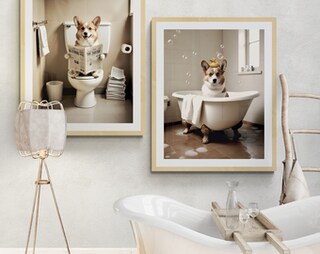 PBXBJY Quadro Su Tela Con Cane Corgi Seduto Sul WC - Stampa Artistica Divertente Per Bagno 40,6x61 Cm - Regalo Simpatico