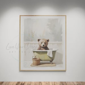 Bear in bath tub art - Kids Bathroom Art, Children Bathroom wall Prints, Bear in vintage bathtub, Baby Bear Wall decor - DIGITAL DOWNLOAD