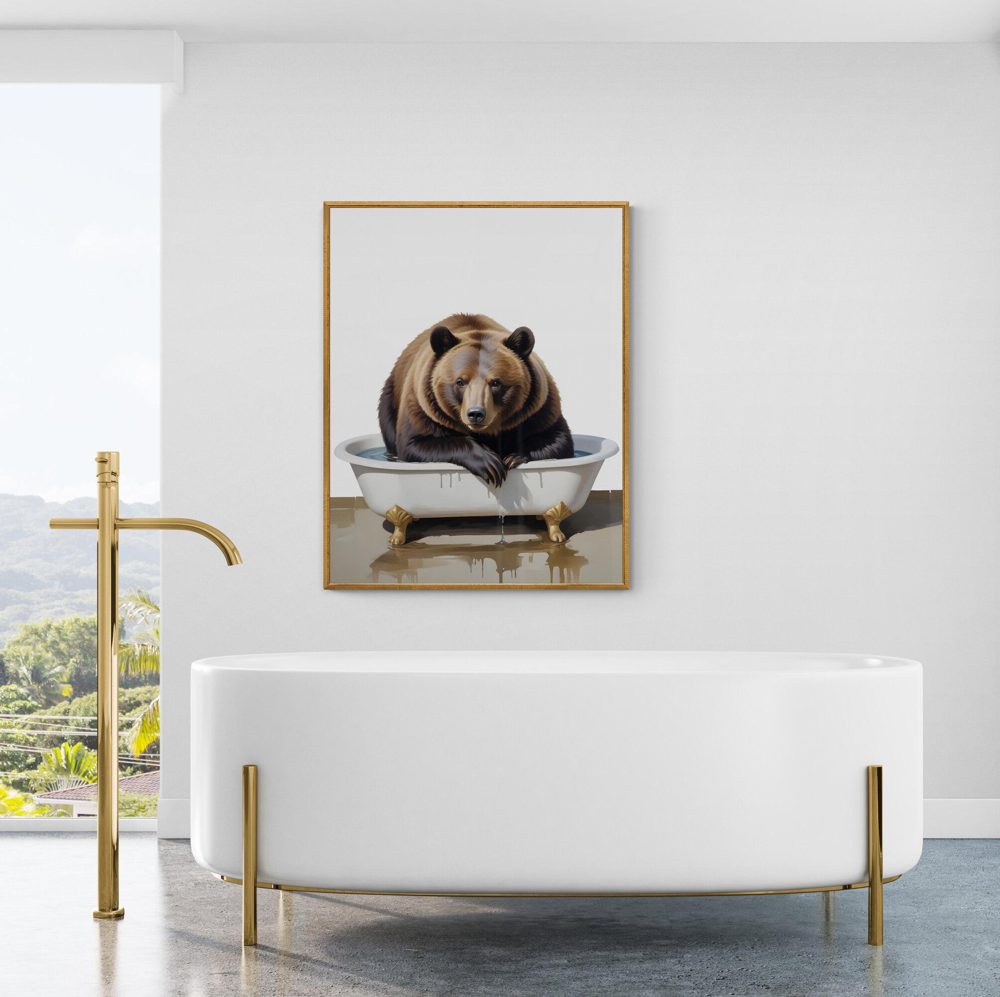 Wandbild 'Lustiger Bär In Der Badewanne' – Leinwanddruck 30,5 X 40,6 Cm – Rustikale Deko Für Wohnzimmer & Bad