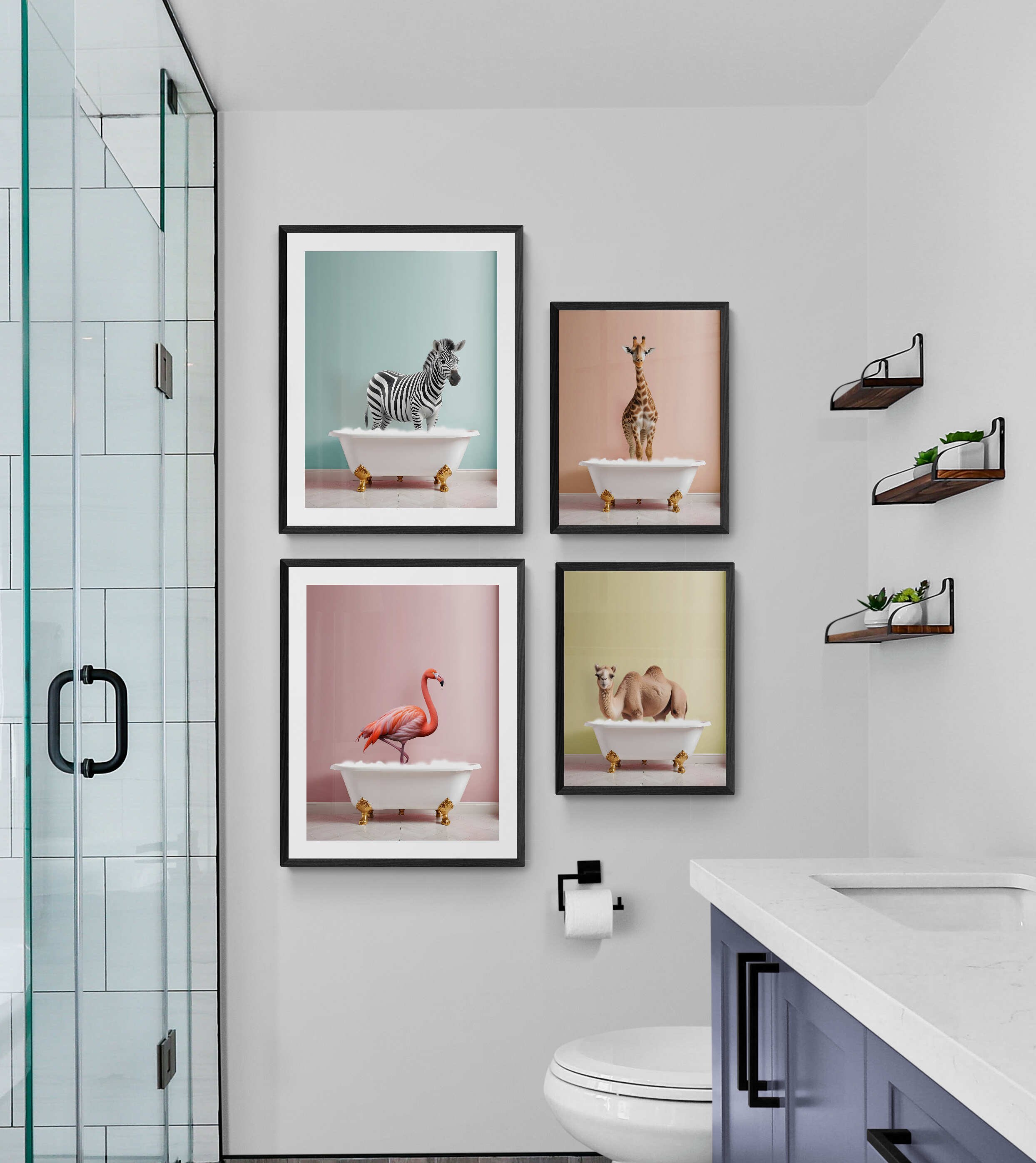 Children's Bathroom Art, Safari Animals & Australian Animals in