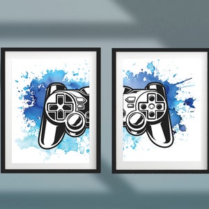Gaming Art Set Of 2 - Games Room art Prints, Games room art set, Gaming Art for kids, Game Controller Splash Art - INSTANT DIGITAL DOWNLOAD