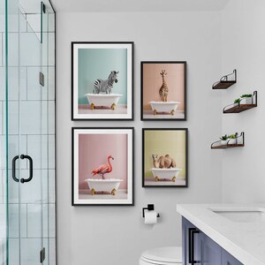 Colorful Kids Bathroom Art, Safari Animals in Bathtubs, Kids Bathroom ...