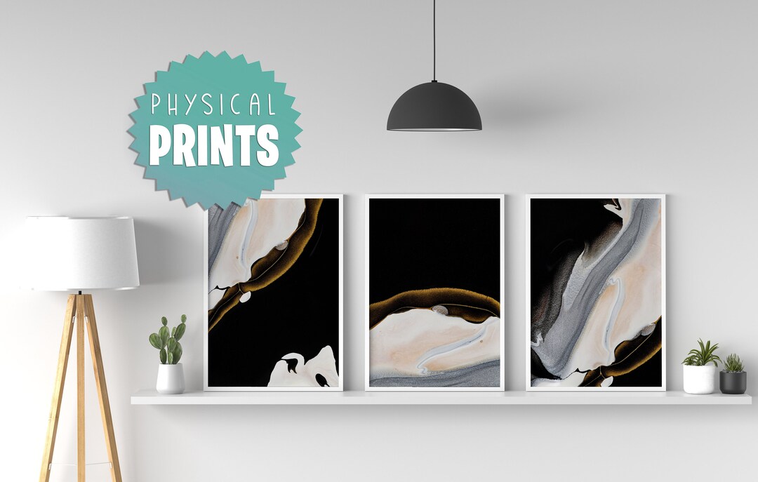 Abstract Modern Art, Set of 3 Wall Art Prints, Black & White Abstract ...