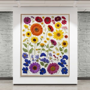 Rainbow Flowers Poster Print, Inclusion and diversity Poster Print, Rainbow Wall Art Print, Rainbow pressed flowers art print - POSTER PRINT
