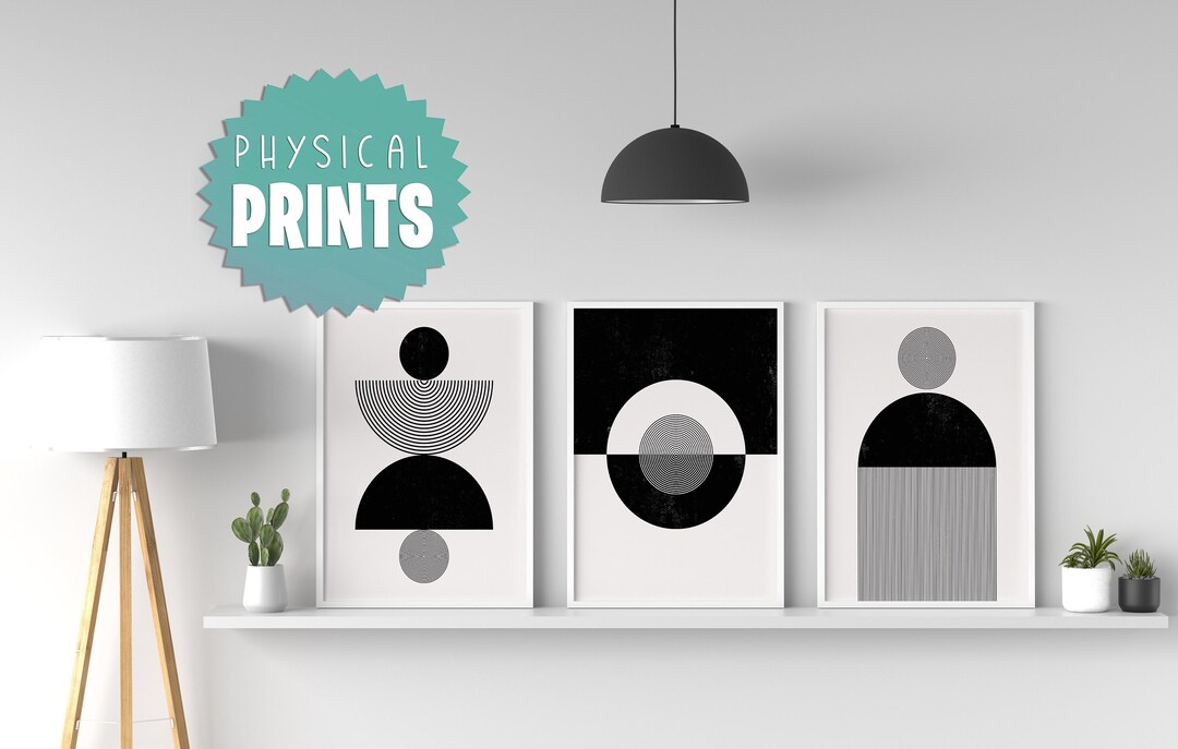 Mid Century Modern Wall Art, Set of 3 Prints, Black & White Abstract ...