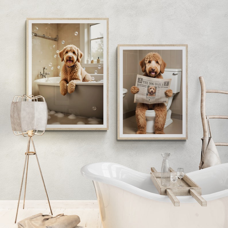 Labradoodle Dog Prints for Bathroom, Set of 2 Prints for Kids Bathroom ...